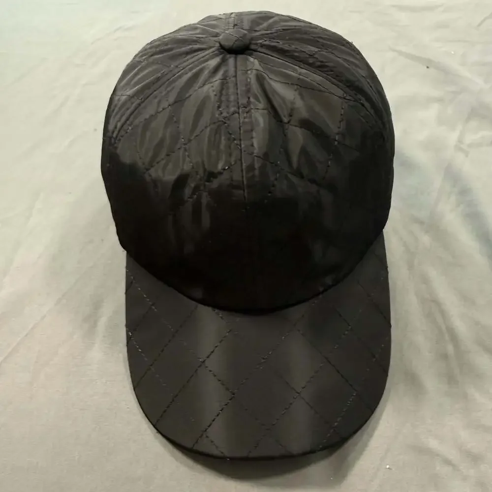Black Quilted Nylon Baseball Cap Adjustable Lightweight Unisex Dad Hat